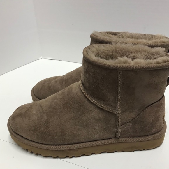 UGG Classic Mini II Taupe Brown Suede Shearling Ankle Boots 1016222 womens  9 - Picture 5 of 11